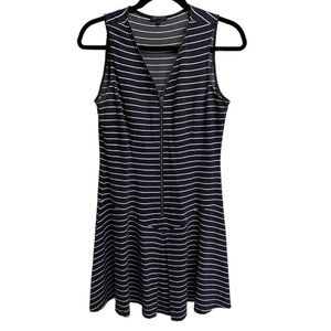 THEORY Women’s Sayidres Navy White Striped Zip Front Knit Dress - Size 4